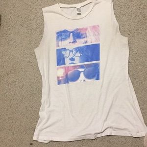 White tank top with cute sunglasses design